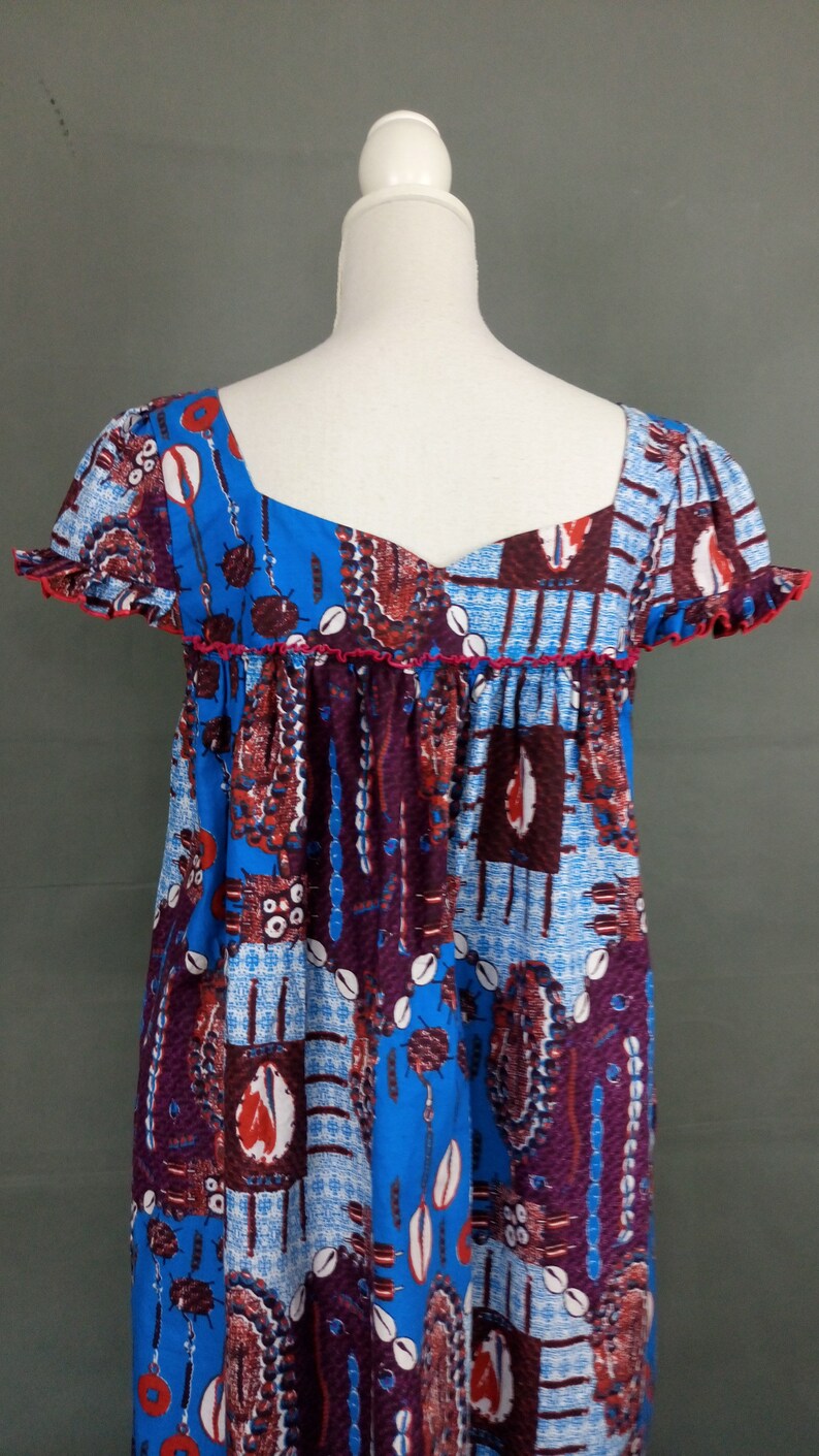 Vintage 1960s70s cotton summer dresscolourful midi sun beach dress size60s novelty print house dressML