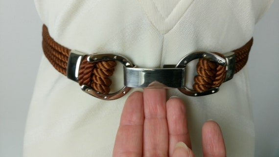 Vintage 70s/80s brown horse shoes rope belt/40s s… - image 7