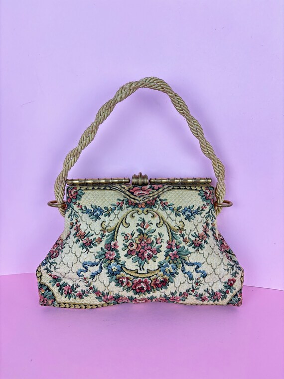 Antique 20s/30s Tapestry floral bag/Art Deco clasp - image 3