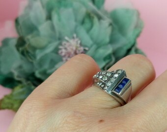 Vintage Art Deco silver and paste French Ring/size 5 3/8 US