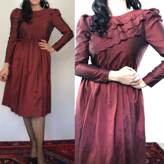 Vintage 70s does 30s Rusty Brown Dress/puffy sleev