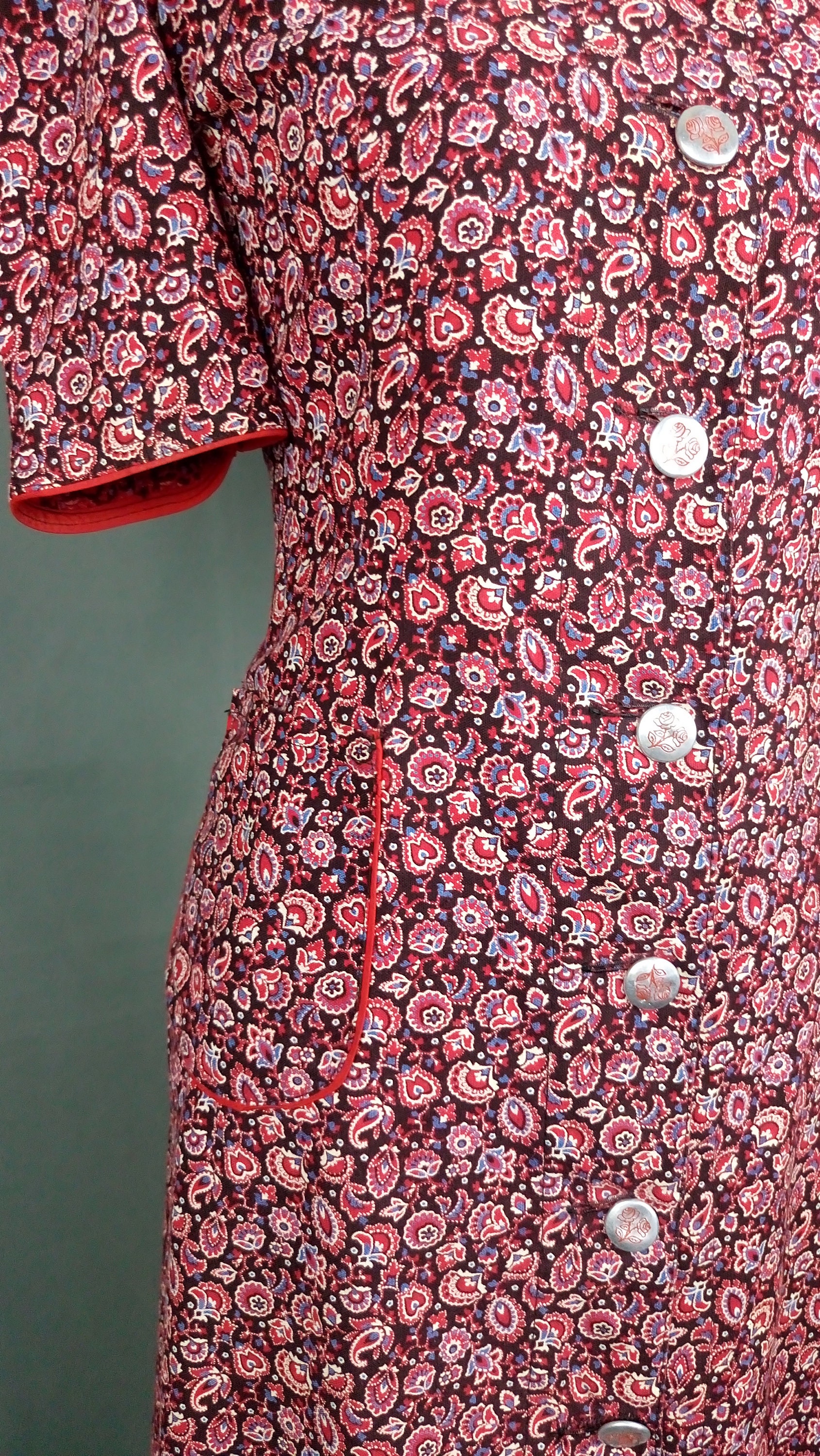 Vintage 80s Does 30s Cotton Day Dress/house Dress With Puffy 