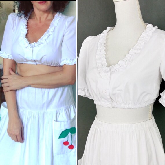 Vintage white cotton blend cropped blouse/bolero s