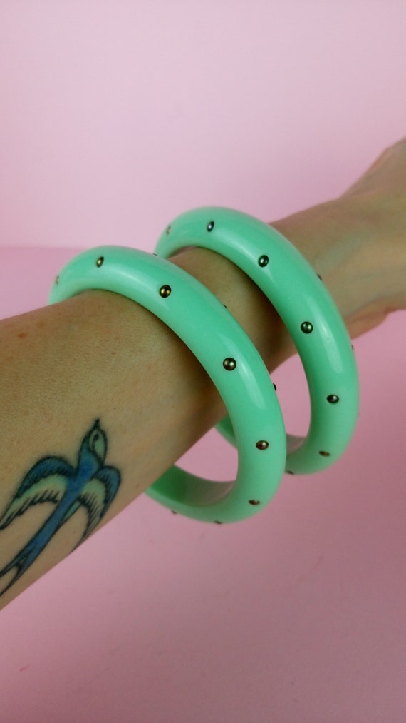 Vintage set of two mint green early plastic bangle