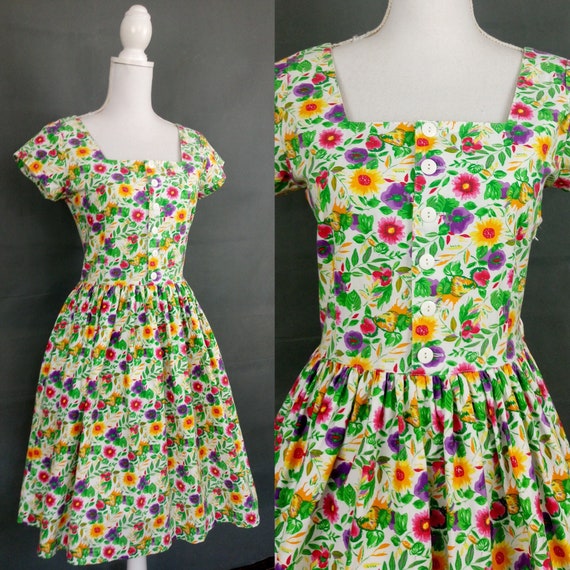 Vintage 80s Esprit summer cotton floral dress/size