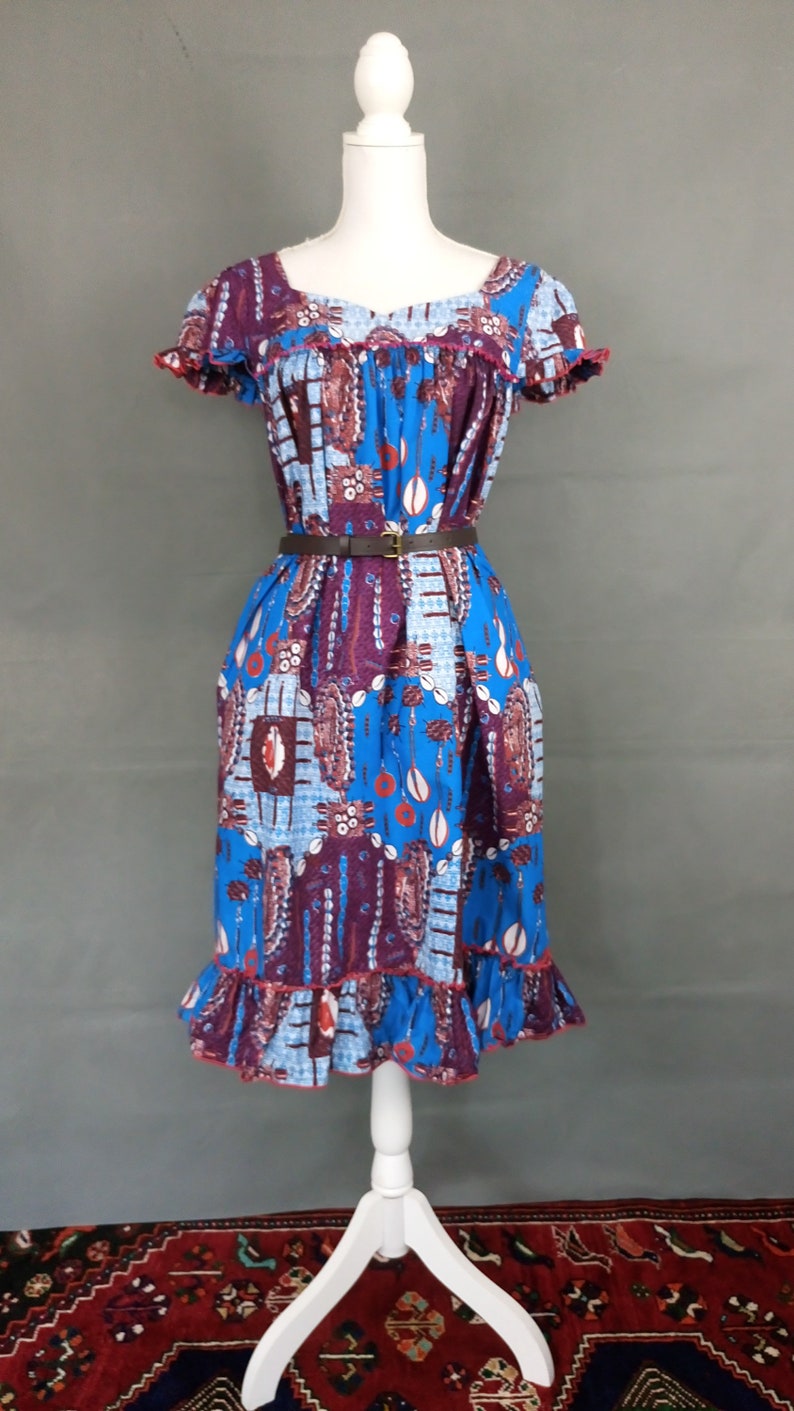 Vintage 1960s70s cotton summer dresscolourful midi sun beach dress size60s novelty print house dressML