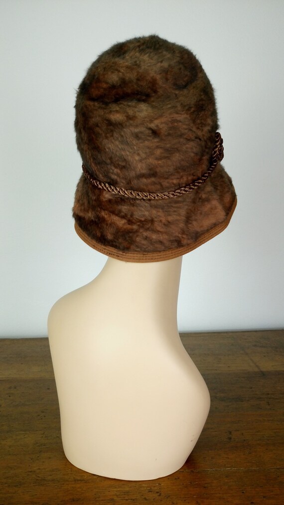 Vintage 60s brown wool bucket hat/cloche winter h… - image 8