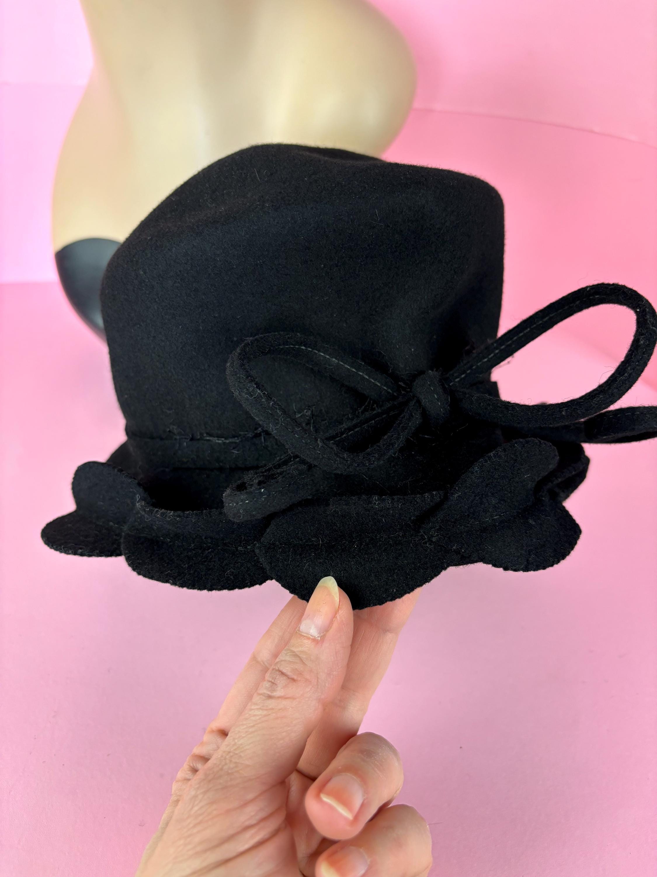 Vintage 40s New York Creations Black Felt Mini Hat/1940s