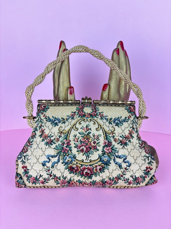 Antique 20s/30s Tapestry floral bag/Art Deco clasp - image 2