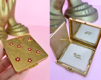 Vintage 40s/50s Elizabeth Arden gold jewelled compact/pocket mirror