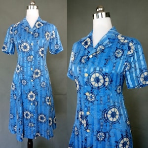 Vintage 60s Nautical Japanese dress/scooter dress/shirt dress/size S