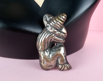 Vintage Silver Mexican Sombrero Man brooch/figural novelty brooch