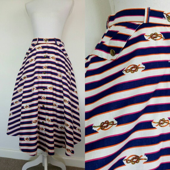 Vintage 80s does 50s skirt nautical stripes full s