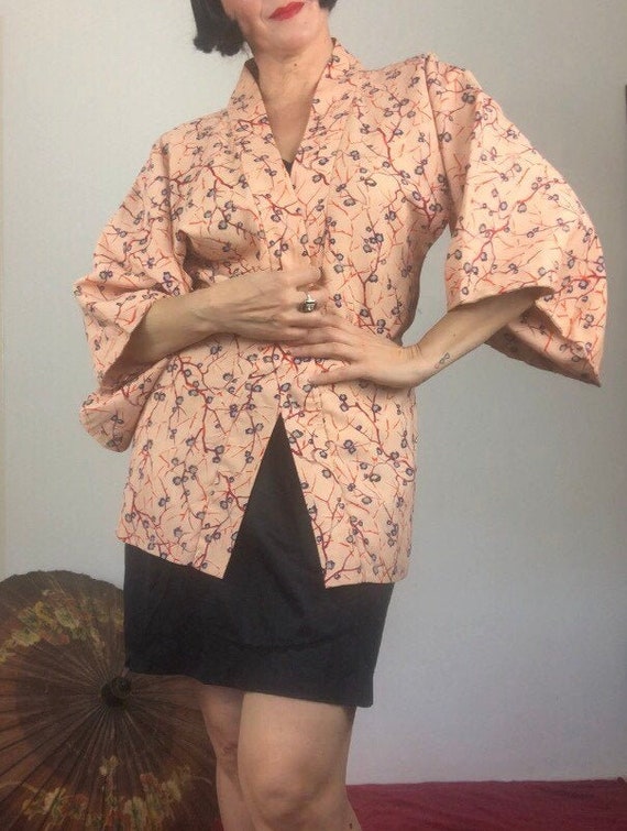 Vintage floral Silk Japanese Haori Kimono jacket/A