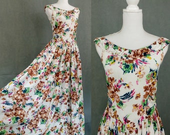 Vintage 30s/40s Floral Cold Rayon Garden Dress/30s/40s Gown/AS IS/size S