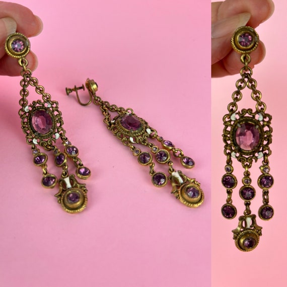 Antique Renaissance Revival chandelier earrings w… - image 1