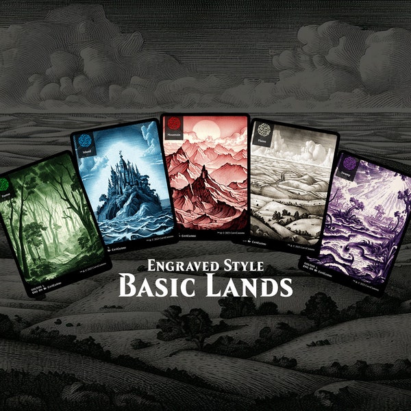 Basic Lands Proxy Set pour MTG - Mtg Proxy Basic Lands - Cartes Magic personnalisées pour Commander - Magic The Gathering MIX & MATCH - Gravure