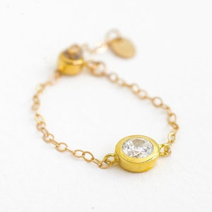 Sierlijke ketting ring verstelbaar-goud gevulde Zirconia bezel set ring-minimalistische ring-stapelbare gouden ring-gelaagde ring-A74
