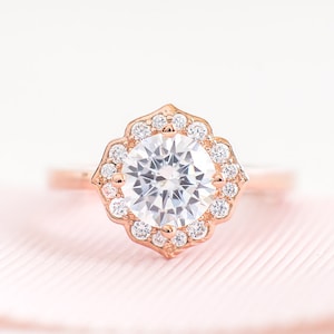 Rose Gold Promise Ring - Unique Engagement Ring - Vintage Round Cut CZ Ring - Sterling Silver engagement Ring - Art Deco Rose Gold Ring