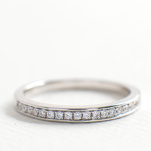 2.5mm CZ Diamond Channel Style Wedding band - Sterling Silver Half Eternity Band  -  Pave Band - Silver Stacking Ring -  - A29