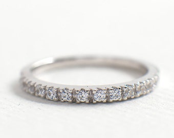 2mm Half Eternity Wedding Band - CZ Sterling Silver Ring - Stacking Ring - Dainty Thin Band - Micro Pave Ring