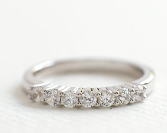 Sterling Silver Wedding Band 0.28 CARAT - Simple Wedding Ring - 7 stones Ring - Anniversary Ring - Rhodium Plating