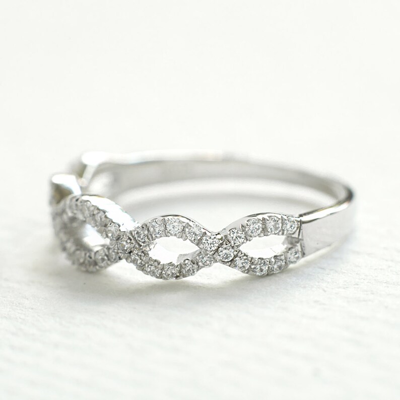 Simple Wedding Ring Silver Antique Ring Art Deco Wedding Band Silver Half Eternity Band Micro Pave Ring