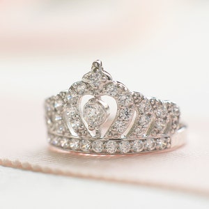 Sterling Silver Crown Ring Princess Ring Rose Gold Tiara Ring Bridal Ring Birthday Gift Ring image 2