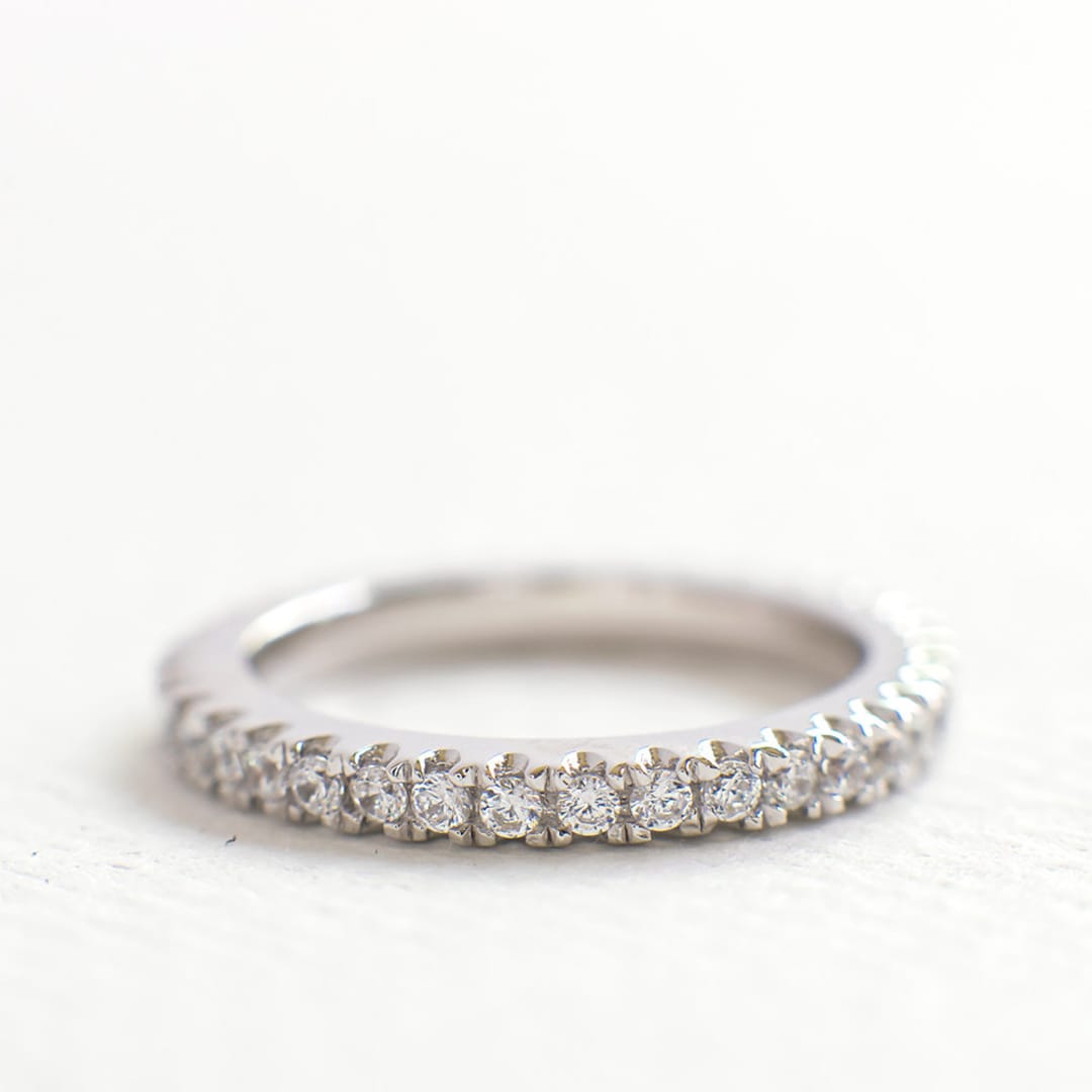 2mm Full Eternity Wedding Ring CZ Diamond Band Thin Wedding Band