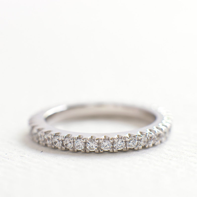 2mm Full Eternity Wedding Ring CZ Diamond Band Thin Wedding Band Sterling Silver Stacking Ring Micro Pave Engagement Ring image 1