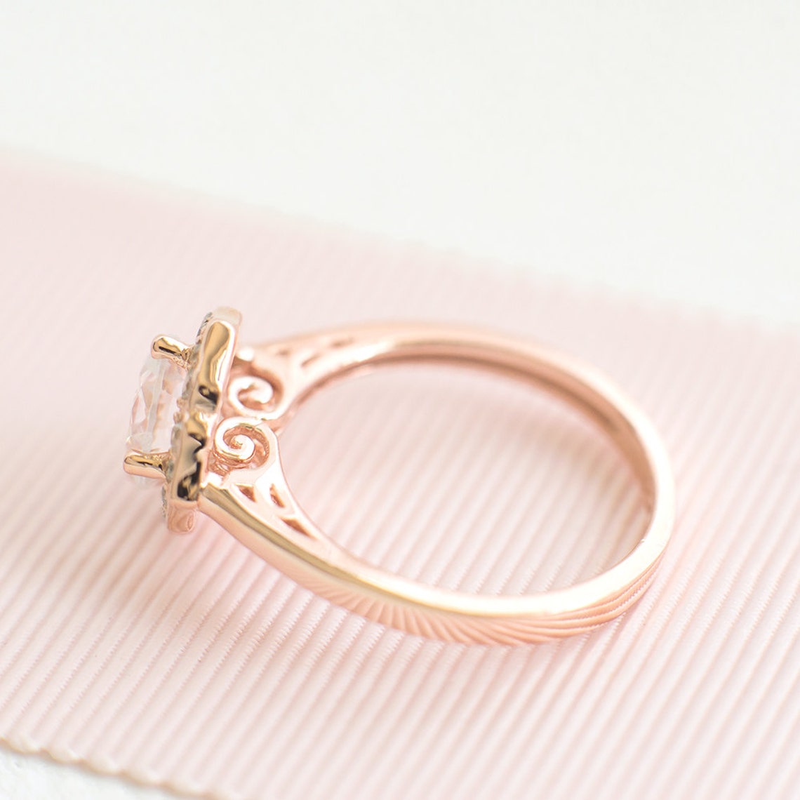 Rose Gold Promise Ring Unique Engagement Ring Vintage Etsy