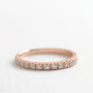 2mm Wedding Band Rose Gold Half Eternity Band Rose Gold Wedding Ring Dainty Thin Ring Rose Gold Band image 1