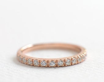 2mm Wedding Band - Rose Gold Half Eternity Band - Rose Gold Wedding Ring - Dainty Thin Ring - Rose Gold Band