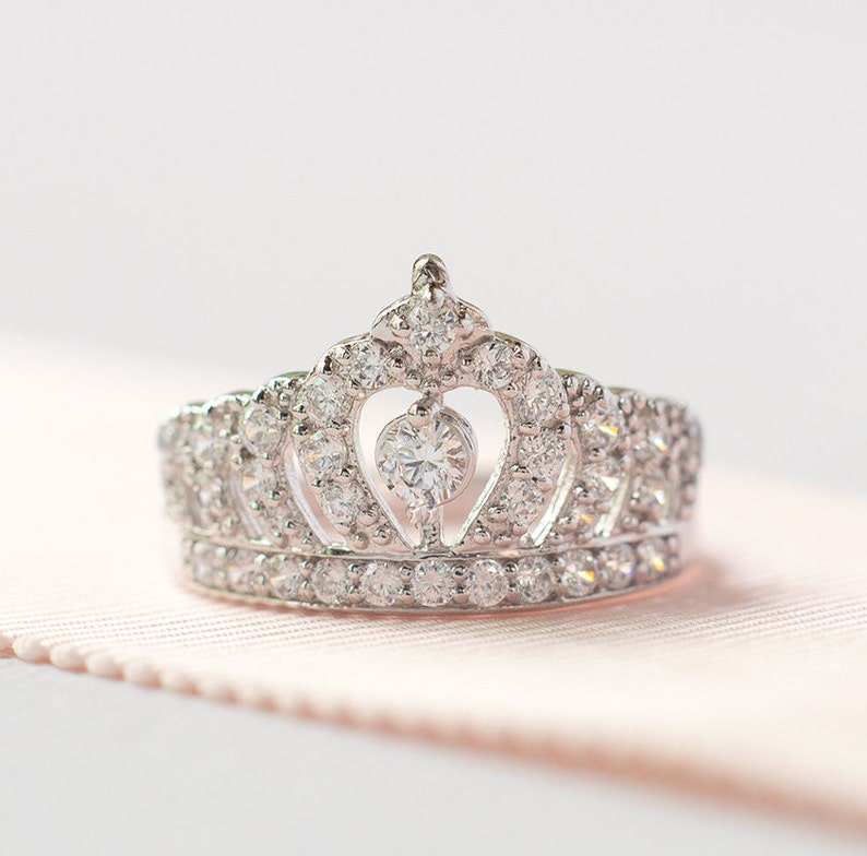 Sterling Silver Crown Ring Princess Ring Rose Gold Tiara Ring Bridal Ring Birthday Gift Ring image 1