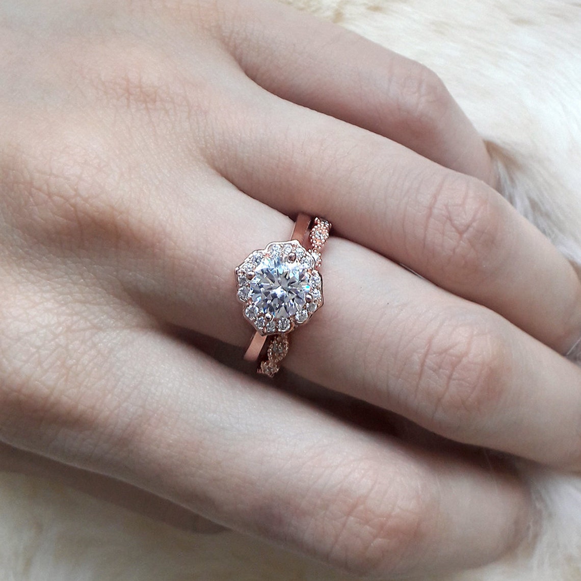 Rose Gold Promise Ring Unique Engagement Ring Vintage Etsy