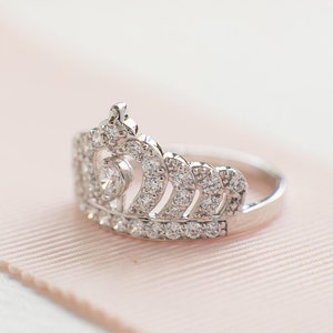 Sterling Silver Crown Ring Princess Ring Rose Gold Tiara Ring Bridal Ring Birthday Gift Ring image 3