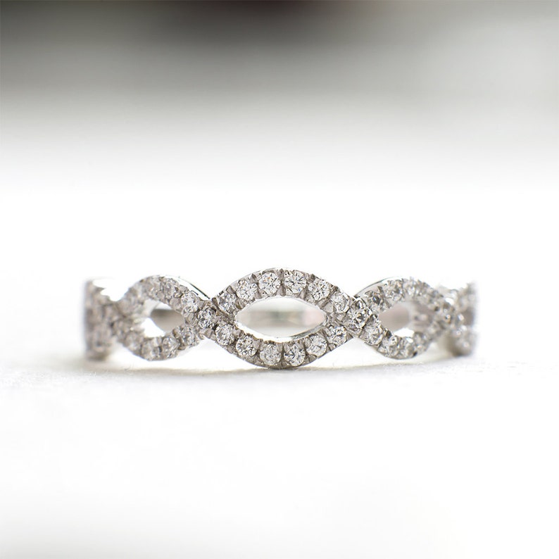 Simple Wedding Ring Silver Antique Ring Art Deco Wedding Band Silver Half Eternity Band Micro Pave Ring