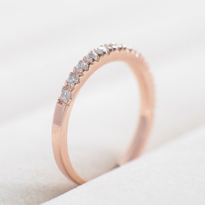 2mm Wedding Band Rose Gold Half Eternity Band Rose Gold Wedding Ring Dainty Thin Ring Rose Gold Band image 3