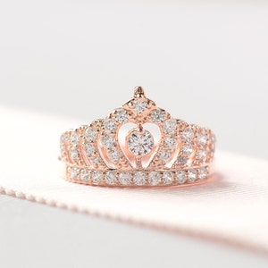 Rose Gold Crown Ring Sterling Silver Princess Ring Tiara Ring Christmas Gifts Ring A14 image 1