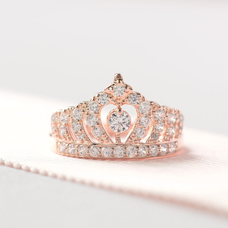 Rose Gold Crown Ring - Sterling Silver Princess Ring - Tiara Ring - Christmas Gifts Ring  - A14 