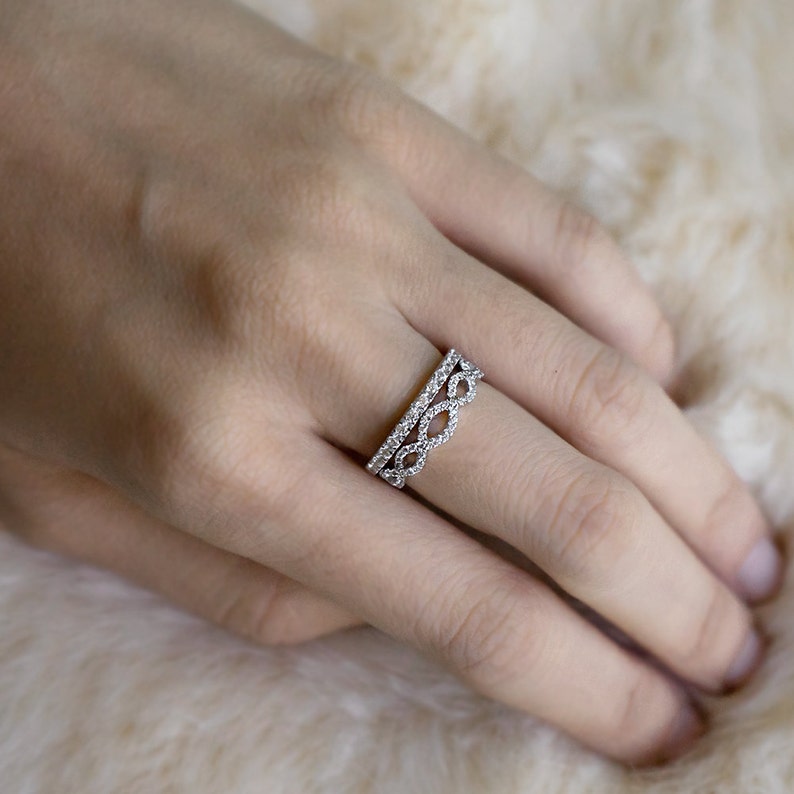 Simple Wedding Ring Silver Antique Ring Art Deco Wedding Band Silver Half Eternity Band Micro Pave Ring