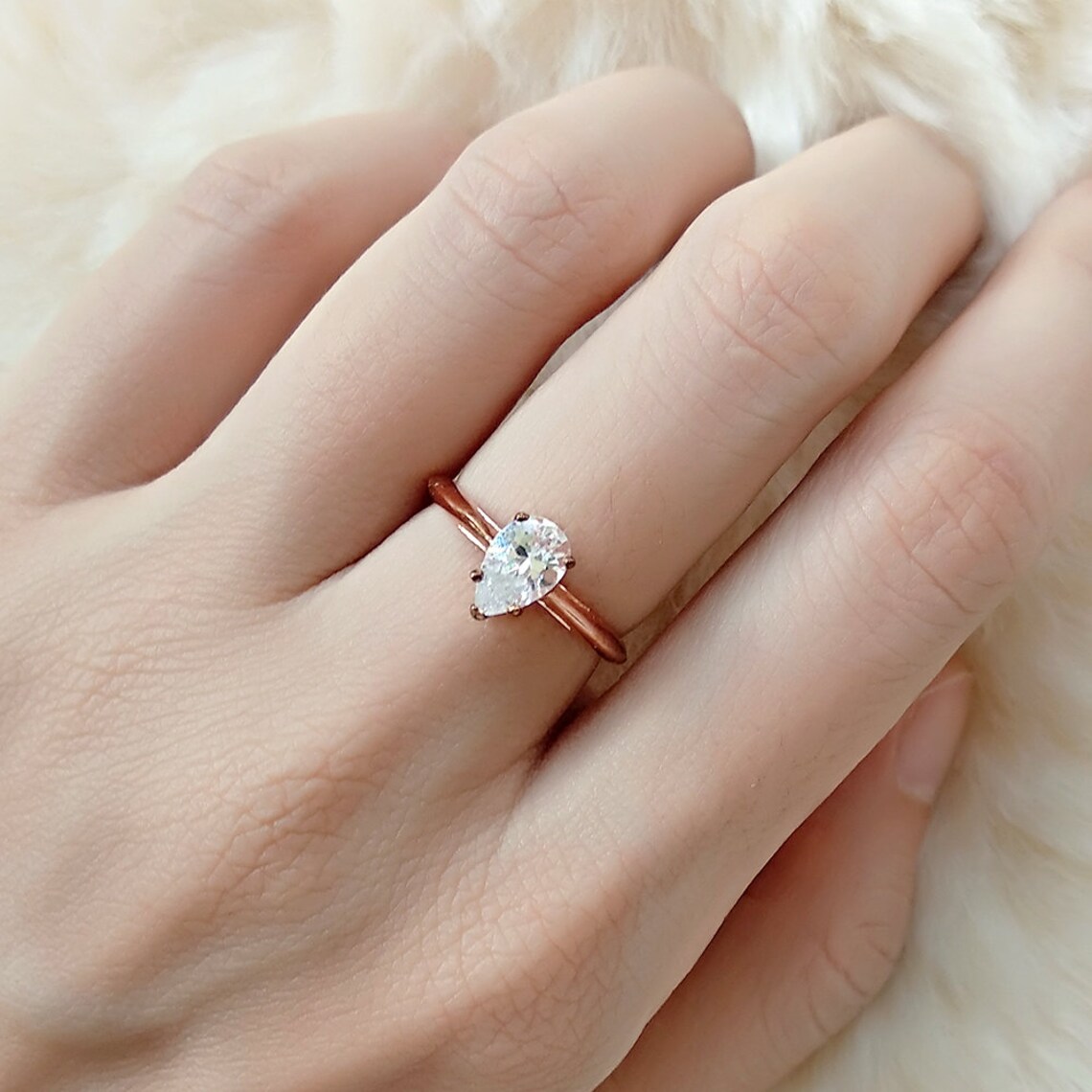 Pear Engagement Ring Set Rose Gold Plated Pear Shaped Ring Etsy