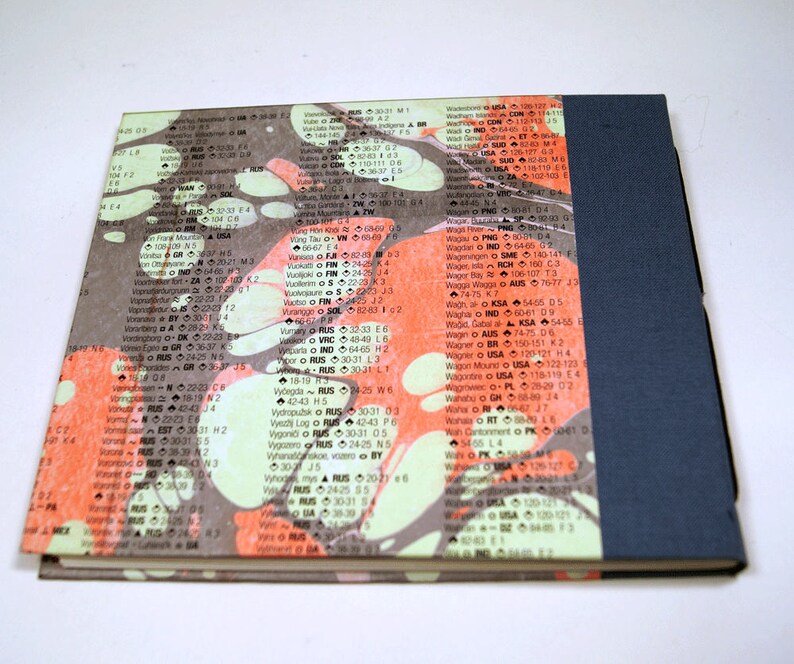 Small hand-bound notebook with marbled cover