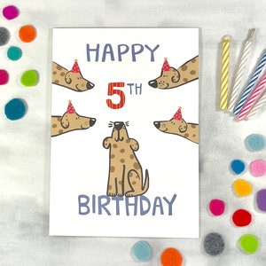 Carte de 5e anniversaire - Carte de voeux de chiens mignons - Carte de chien de cinquième anniversaire - Cadeau de 5 ans