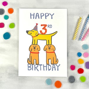 Carte de 3e anniversaire - Carte de voeux de chiens mignons - Carte de chien de troisième anniversaire - 3 ans