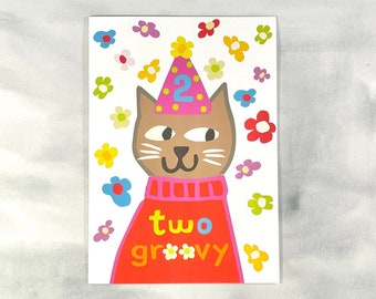 Tarjeta de gato para el segundo cumpleaños: Dos tarjetas geniales para amantes de los gatitos