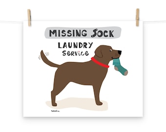 Chocolate Lab Laundry Room Decor, Bathroom Wall Art Dog Print, Laundry Sign, Missing Sock, Labrador Retriever,  Laundry Hamper