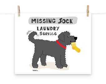 Black Doodle Laundry Room Decor, Bathroom Wall Art Dog Print, Laundry Sign, Missing Sock, GoldenDoodle, Labradoodle, Laundry Hamper