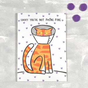 Carte de rétablissement amusante pour un amoureux des chats - Chat orange - Cône de la honte