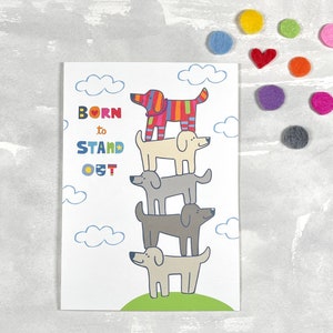 Nieuwe babykaart voor hondenliefhebber, geboren om op te vallen, babyshower, gefeliciteerd, nieuwe moeder, Tatutina-wenskaart